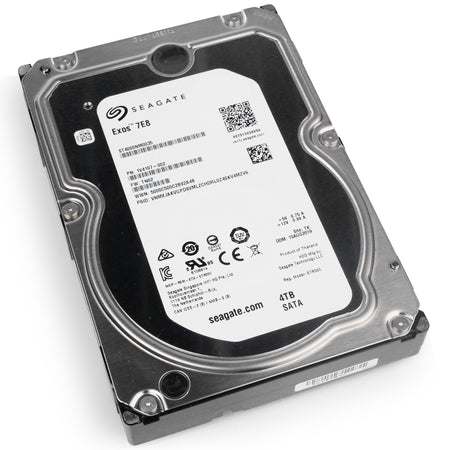 Seagate Exos 7E8 ST4000NM0035 4TB 7.2K RPM SATA 6Gb/s 512n 128MB 3.5" HDD, front bottom angled view