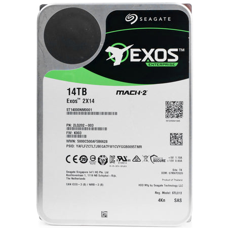 Seagate Exos 2X14 ST14000NM0001 14TB 7.2K RPM SAS 12Gb/s 4Kn MACH.2 3.5in Refurbished HDD, front view
