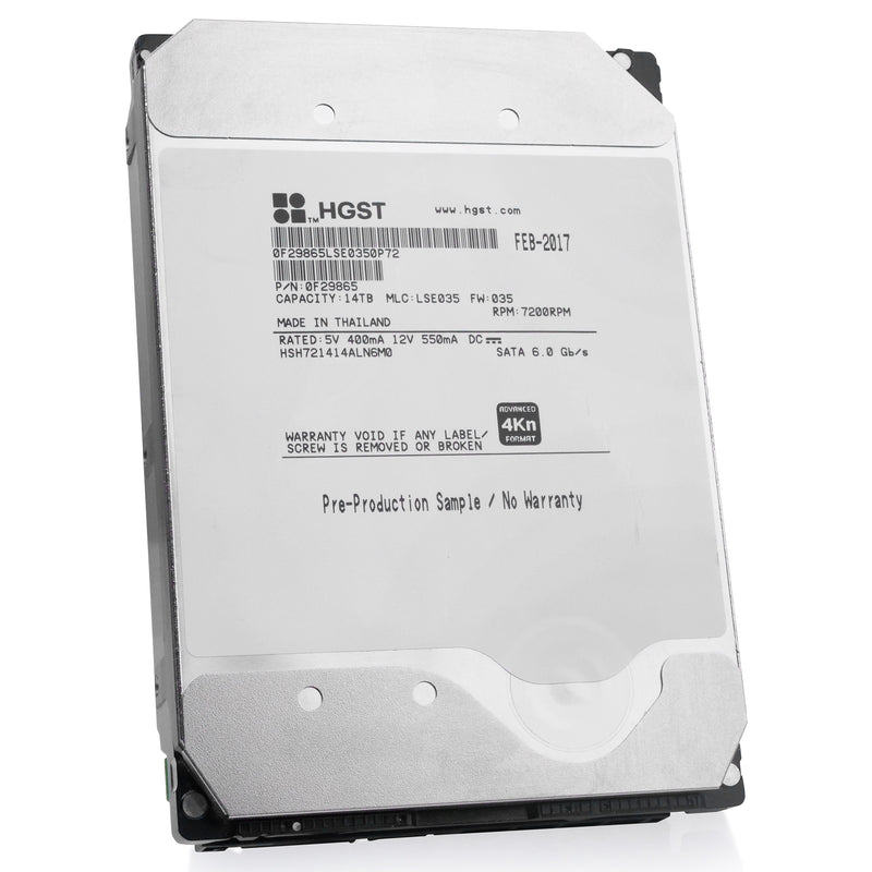 HGST Ultrastar Hs14 HSH721414ALN6M0 0F29865 14TB 7.2K RPM SATA 6Gb/s 4Kn Host Managed SMR 3.5in Refurbished HDD, front angled view