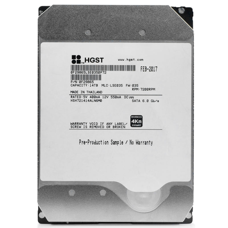 HGST Ultrastar Hs14 HSH721414ALN6M0 0F29865 14TB 7.2K RPM SATA 6Gb/s 4Kn Host Managed SMR 3.5in Refurbished HDD, front view