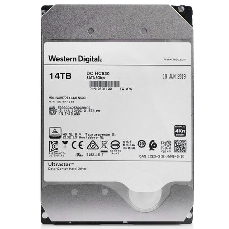 Western Digital Ultrastar DC HC530 WUH721414ALN600 0F31100 14TB 7.2K RPM SATA 6Gb/s 4Kn 3.5in Refurbished HDD, front view