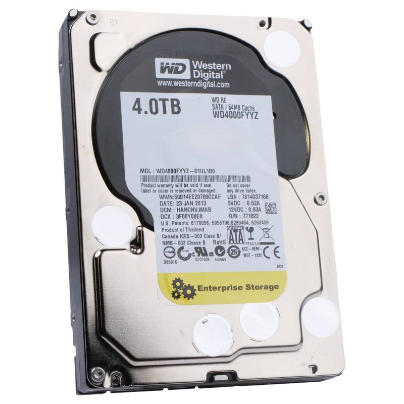 Western Digital Re WD4000FYYZ 4TB 7.2K RPM SATA 6Gb/s 64MB 3.5" Hard Drive, front angled view