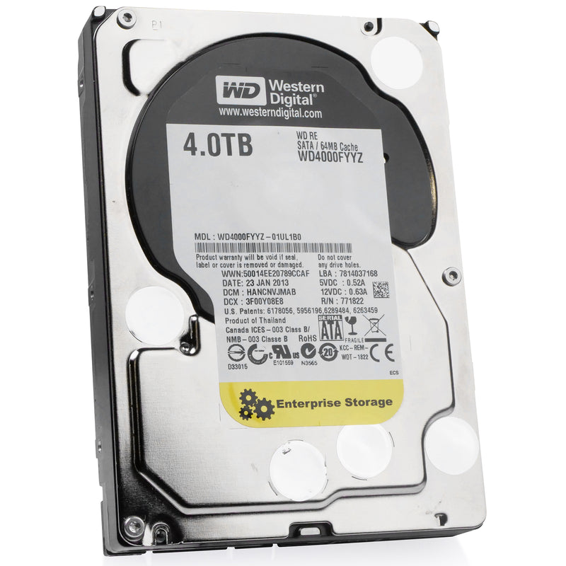 Western Digital RE WD4000FYYZ 4TB 7.2K RPM SATA 6Gb/s 64MB 3.5" HDD, front angled view