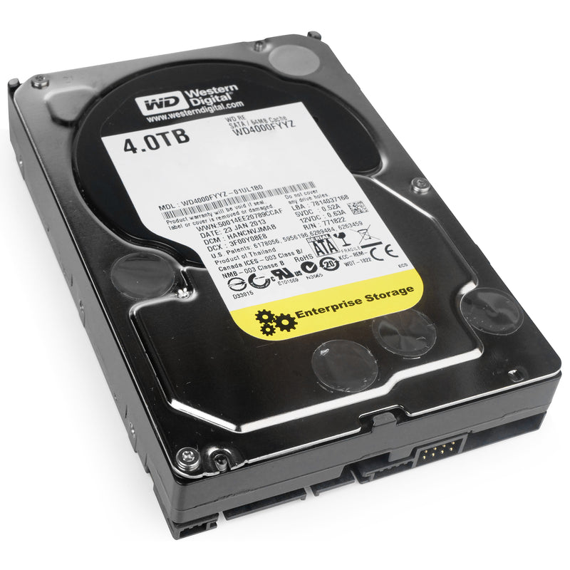 Western Digital RE WD4000FYYZ 4TB 7.2K RPM SATA 6Gb/s 64MB 3.5" HDD, front bottom angled view