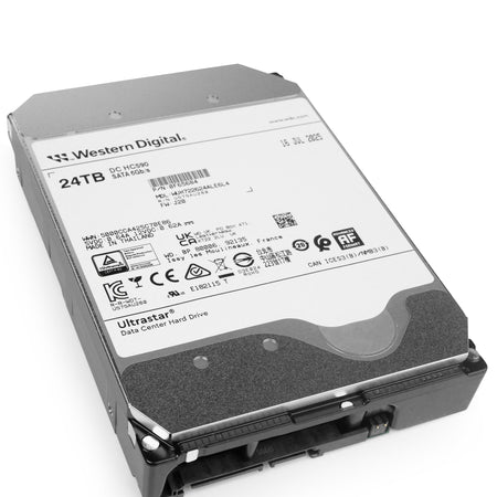Western Digital Ultrastar HC590 WUH722624ALE6L4 0F65684 24TB 7.2K RPM SATA 6Gb/s 512e 3.5in Hard Drive, front bottom angled view