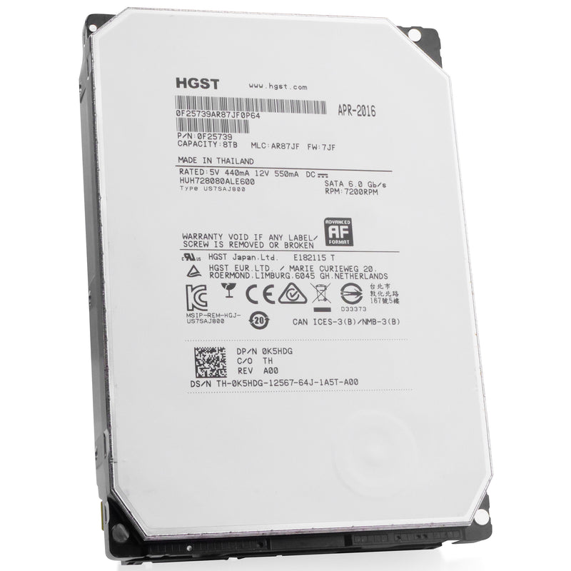 HGST Ultrastar He8 HUH728080ALE600 0F25739 8TB 7.2K RPM SATA 6Gb/s 512e 128MB 3.5" ISE HDD