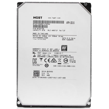 HGST Ultrastar He8 HUH728080ALE600 0F25739 8TB 7.2K RPM SATA 6Gb/s 512e 128MB 3.5" ISE HDD