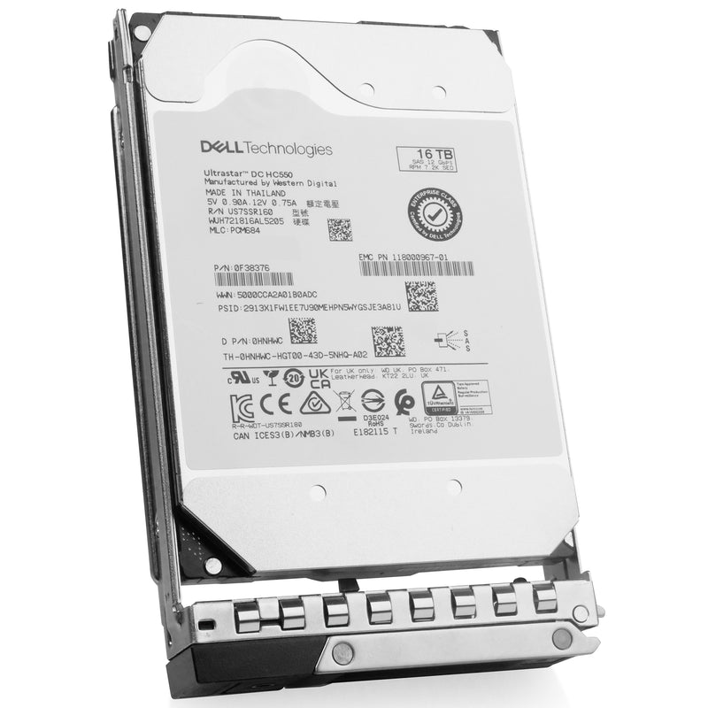 Dell G14 0HNHWC 16TB 7.2K RPM SAS 12Gb/s 512e 3.5in Hard Drive, front angled view