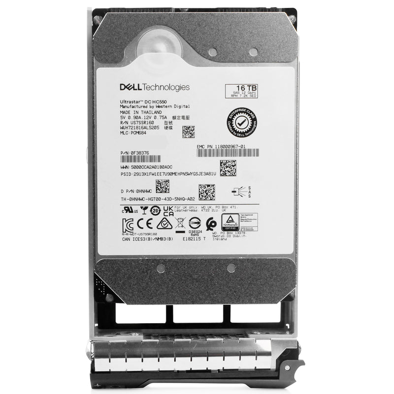 Dell G13 0HNHWC 16TB 7.2K RPM SAS 12Gb/s 512e 3.5in Hard Drive, front view