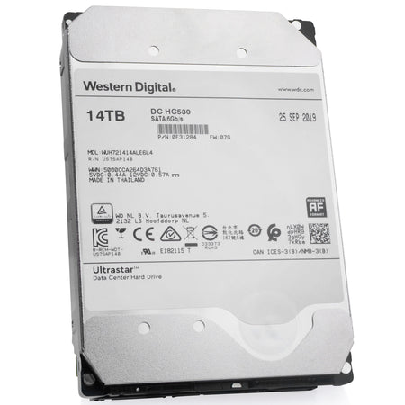 Western Digital Ultrastar DC HC530 HUH721414ALE6L4 0F31284 14TB 7.2K RPM SATA 6Gb/s 512e 3.5in Refurbished HDD, front angled view