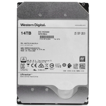 Western Digital Ultrastar DC HC530 HUH721414ALE6L4 0F31284 14TB 7.2K RPM SATA 6Gb/s 512e 3.5in Refurbished HDD, front view