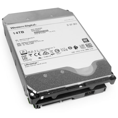 Western Digital Ultrastar DC HC530 HUH721414ALE6L4 0F31284 14TB 7.2K RPM SATA 6Gb/s 512e 3.5in Refurbished HDD, front bottom angled view