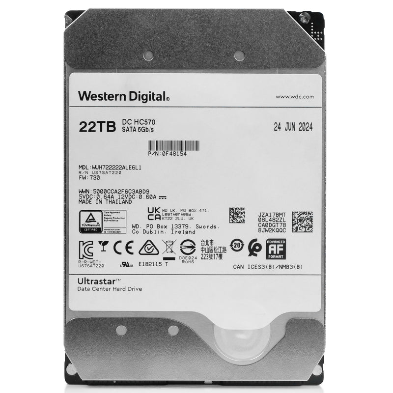 Western Digital Ultrastar DC HC570 WUH722222ALE6L1 0F48154 22TB 7.2K RPM SATA 6Gb/s 512e 3.5in Hard Drive