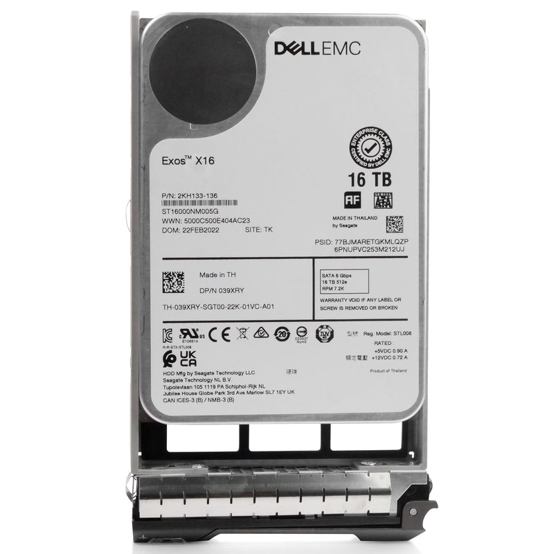 Dell G13 039XRY 16TB 7.2K RPM SATA 6Gb/s 512e 3.5in Refurbished HDD,  front view