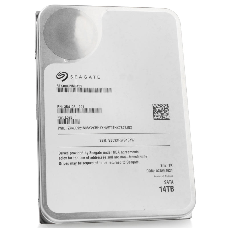 Seagate Exos 2X14 ST14000NM0121 14TB 7.2K RPM SATA 6Gb/s 512e 3.5in Refurbished HDD, front angled view