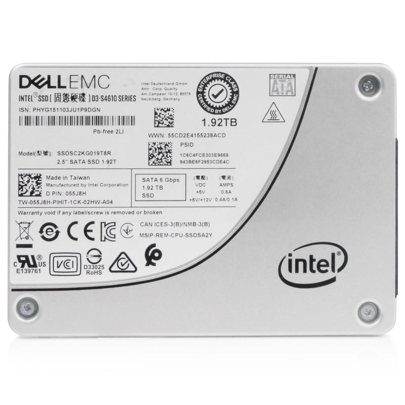 Dell/Intel S4610 SSDSC2KG019T8R 1.92TB 3 DWPD SATA 6Gb/s 3D TLC 2.5in Refurbished SSD, front view