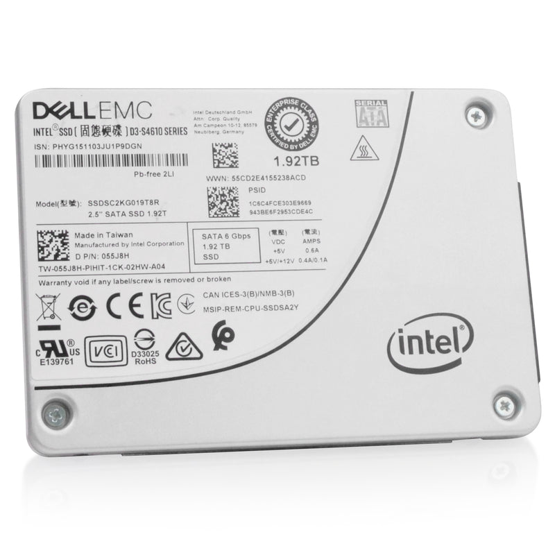 Dell/Intel S4610 SSDSC2KG019T8R 1.92TB 3 DWPD SATA 6Gb/s 3D TLC 2.5in Refurbished SSD, front angled view