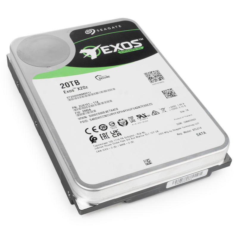 Seagate Exos X20z ST20000NM001J 20TB 7.2K RPM SATA 6Gb/s 3.5in Refurbished HDD, front bottom view