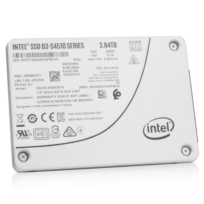 Intel D3-S4510 SSDSC2KB038T8 3.84TB SATA 6Gb/s 2.5" AES 256-bit Refurbished SSD, front view