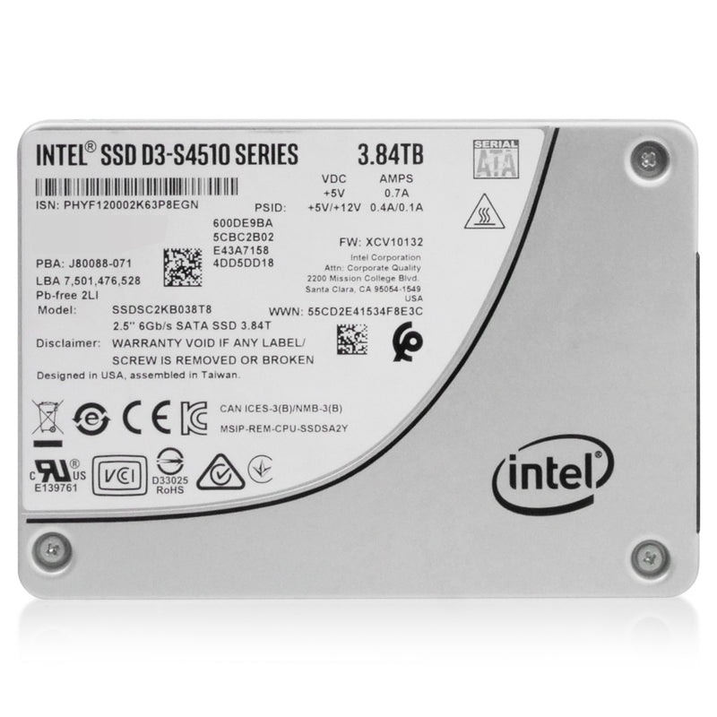 Intel D3-S4510 SSDSC2KB038T8 3.84TB SATA 6Gb/s 2.5" AES 256-bit Refurbished SSD, front view