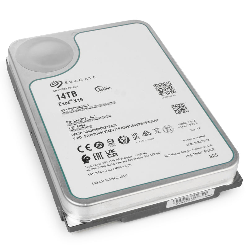Seagate Exos X16 ST14000NM002G 14TB 7.2K RPM SAS 12Gb/s 3.5in Recertified Hard Drive, front bottom view