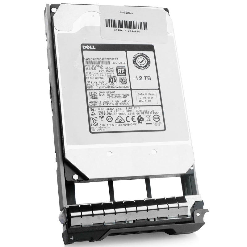Dell G13 0T2YHT 12TB 7.2K RPM SATA 6Gb/s 512e 3.5in Refurbished HDD, front angled