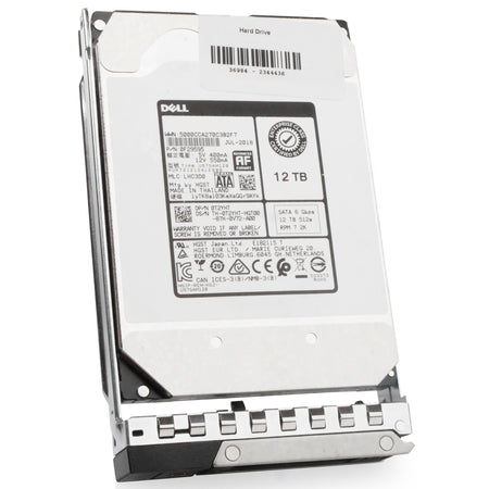 Dell G14 0T2YHT 12TB 7.2K RPM SATA 6Gb/s 512e 3.5in Refurbished HDD, front angled
