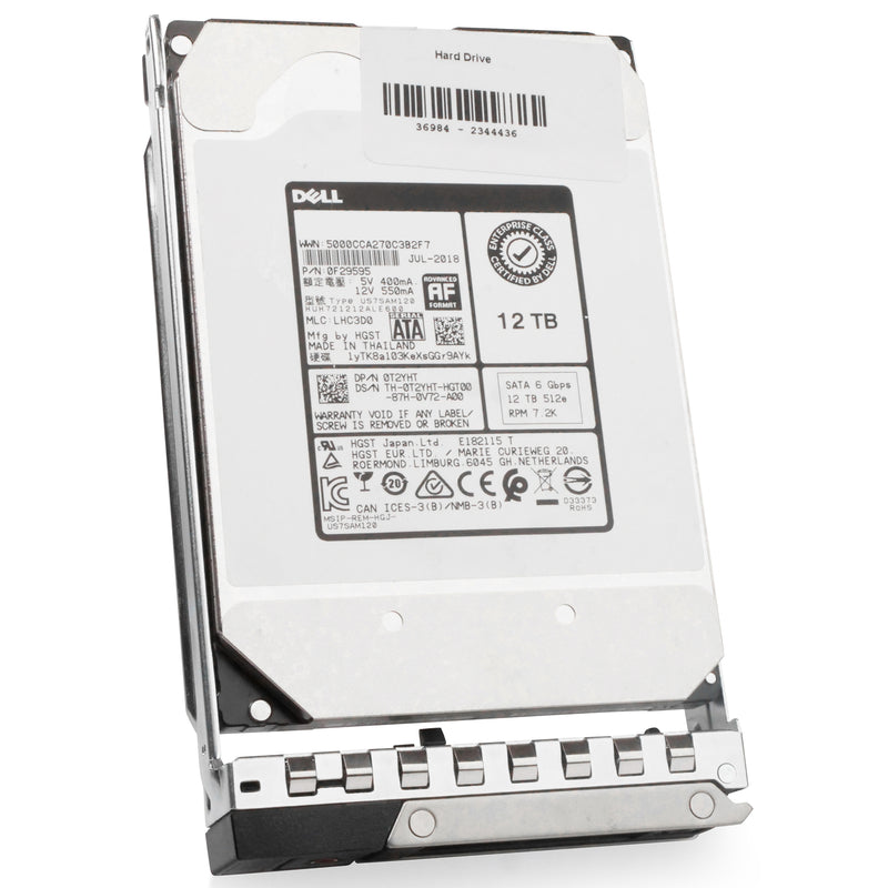 Dell G14 0T2YHT 12TB 7.2K RPM SATA 6Gb/s 512e 3.5in Refurbished HDD, front angled