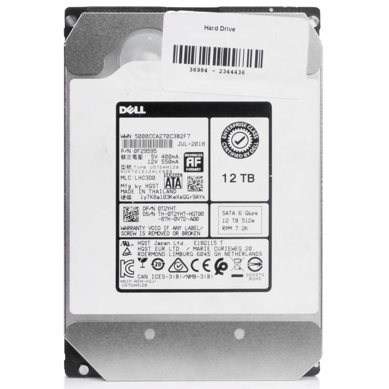 Dell/Western Digital Ultrastar DC HC520 HUH721212ALE600 0F29595 12TB 7.2K RPM SATA 6Gb/s 512e 3.5in Refurbished HDD, front