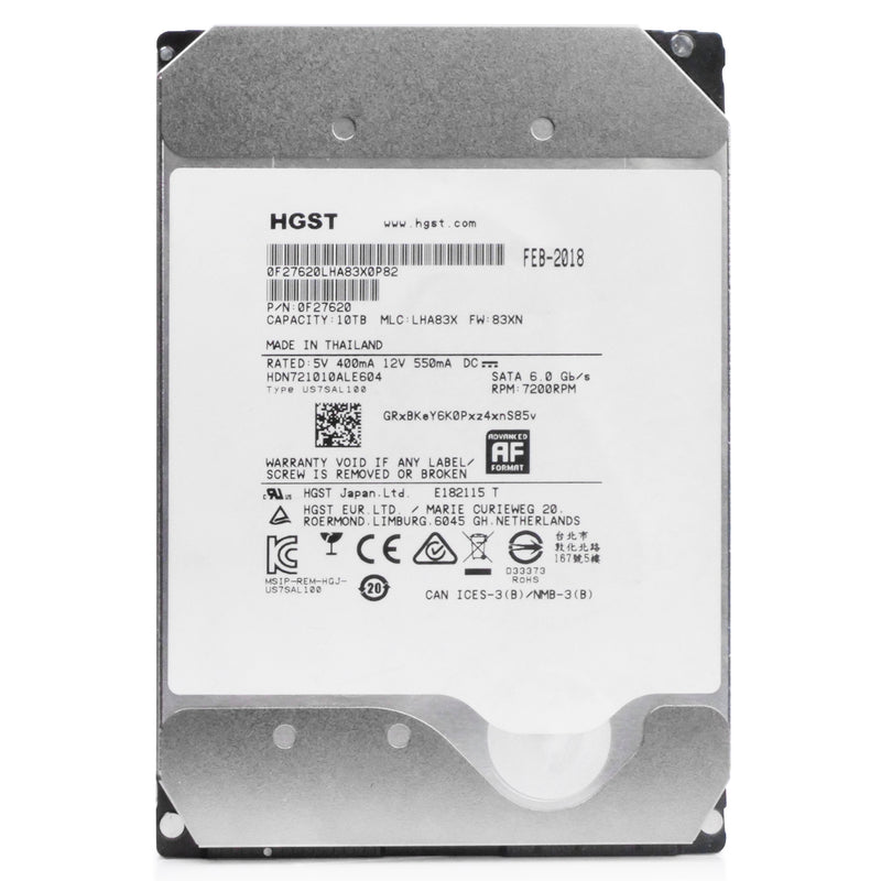 HGST Deskstar NAS HDN721010ALE604 0F27620 10TB 7.2K RPM SATA 6Gb/s 512e 3.5in Recertified Hard Drive