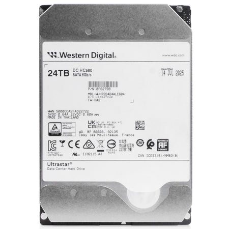 Western Digital Ultrastar DC HC580 WUH722424ALE604 0F62798 24TB 7.2K RPM SATA 6Gb/s 512e 3.5in Refurbished HDD