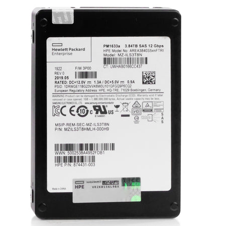 HP/Samsung PM1633a MZILS3T8HMLH 3.84TB 1 DWPD SAS 12Gb/s 3D TLC V-NAND 2.5in Refurbished SSD, back view