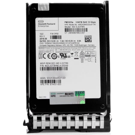 HP Generation 11 874431-003 AREA3840S5xnFTRI 3.84TB 1 DWPD SAS 12Gb/s 3D TLC V-NAND 2.5in Refurbished SSD, back view