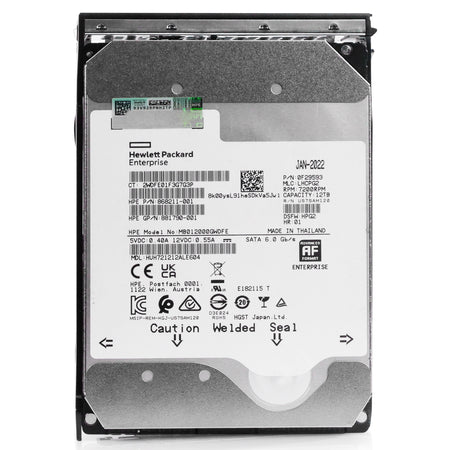 HP Generation 11 MB012000GWDFE 868211-001 12TB 7.2K RPM SATA 6Gb/s 512e 3.5in Refurbished HDD, front view