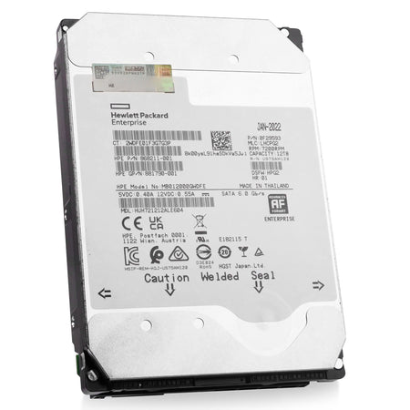 HP/Western Digital Ultrastar DC HC520 HUH721212ALE604 0F29593 12TB 7.2K RPM SATA 6Gb/s 512e 3.5in Refurbished HDD, front angled view