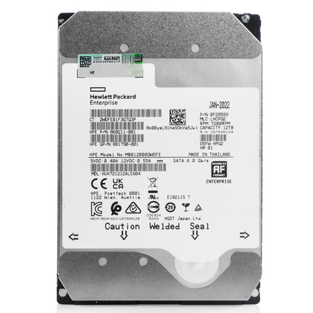 HP/Western Digital Ultrastar DC HC520 HUH721212ALE604 0F29593 12TB 7.2K RPM SATA 6Gb/s 512e 3.5in Refurbished HDD, front view