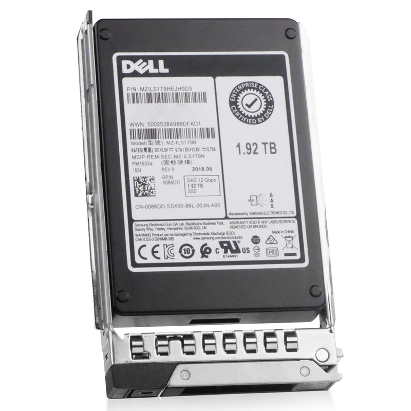 Dell G14 0086DD 1.92TB 1 DWPD SAS 12Gb/s 3D TLC V-NAND 2.5in Refurbished SSD, front angled view