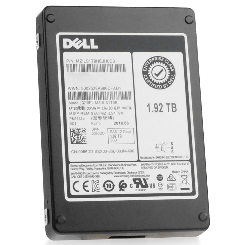 Dell/Samsung PM1633a MZILS1T9HEJH0D3 1.92TB 1 DWPD SAS 12Gb/s 3D TLC V-NAND 2.5in Refurbished SSD, front view