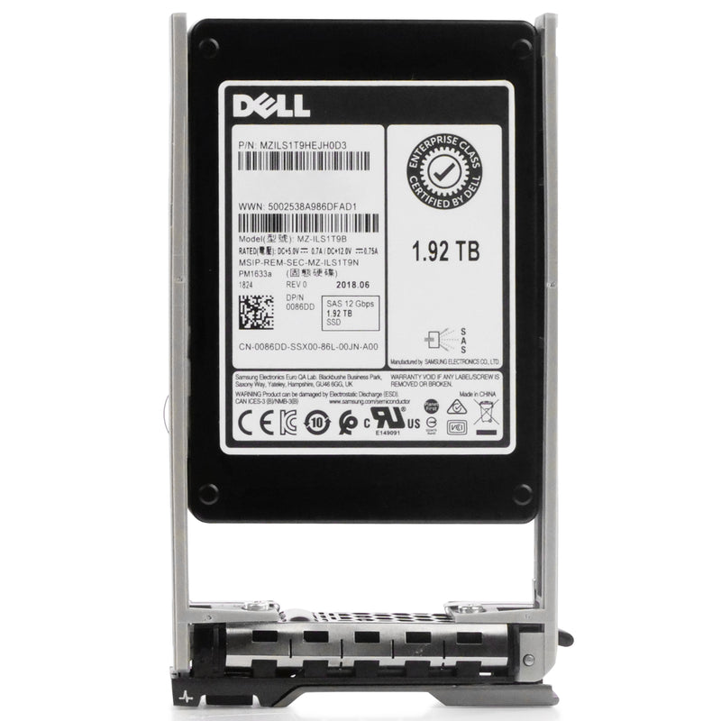 Dell G13 0086DD 1.92TB 1 DWPD SAS 12Gb/s 3D TLC V-NAND 2.5in Refurbished SSD, front view