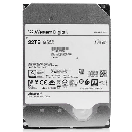 Western Digital Ultrastar DC HC580 WUH722422AL5201 0F62790 22TB 7.2K RPM SAS 12Gb/s 512e 3.5in Recertified Hard Drive, front view