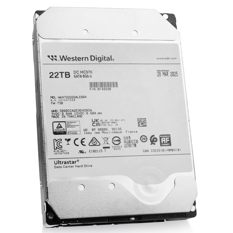 Western Digital Ultrastar DC HC570 WUH722222ALE604 0F48290 22TB 7.2K RPM SATA 6Gb/s 512e 3.5in Recertified Hard Drive