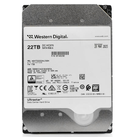 Western Digital Ultrastar DC HC570 WUH722222ALE604 0F48290 22TB 7.2K RPM SATA 6Gb/s 512e Power Disable 3.5in Refurbished HDD