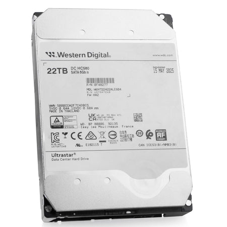 Western Digital Ultrastar DC HC580 WUH722422ALE604 0F48277 22TB 7.2K RPM SATA 6Gb/s 512e 3.5in Recertified Hard Drive, front angled view