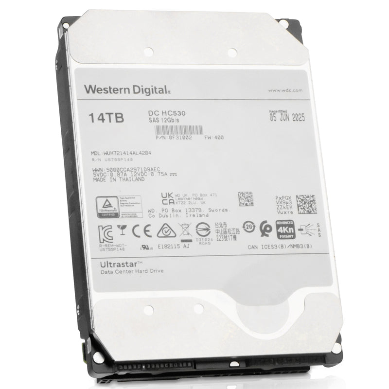 Western Digital Ultrastar DC HC530 WUH721414AL4204 0F31002 14TB 7.2K RPM SAS 12Gb/s 4kn 3.5in Recertified Hard Drive