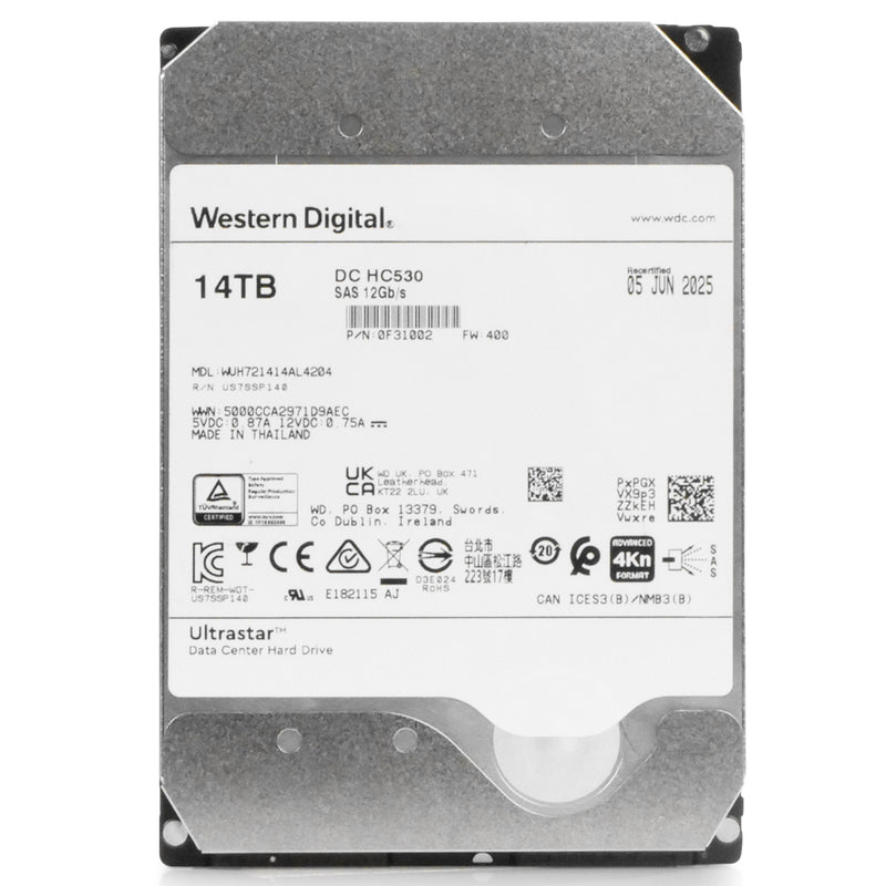 Western Digital Ultrastar DC HC530 WUH721414AL4204 0F31002 14TB 7.2K RPM SAS 12Gb/s 4kn 3.5in Recertified Hard Drive