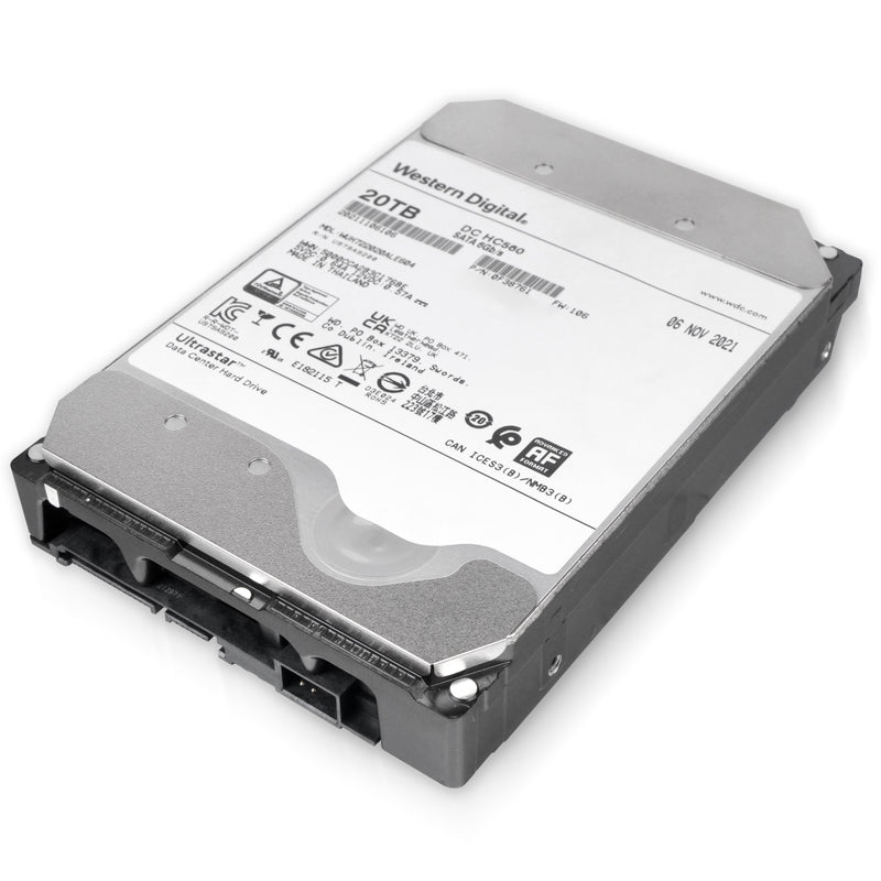 Western Digital Ultrastar DC HC560 WUH722020ALE604 0F38761 20TB 7.2K RPM SATA 6Gb/s 512e 3.5in Refurbished HDD, front bottom view