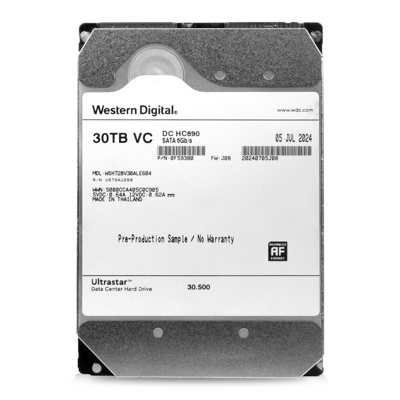 Western Digital Ultrastar DC HC690 WSH72BV30ALE604 0F59380 30TB SMR 7.2K RPM SATA 6Gb/s 512e 3.5in Refurbished HDD, front view