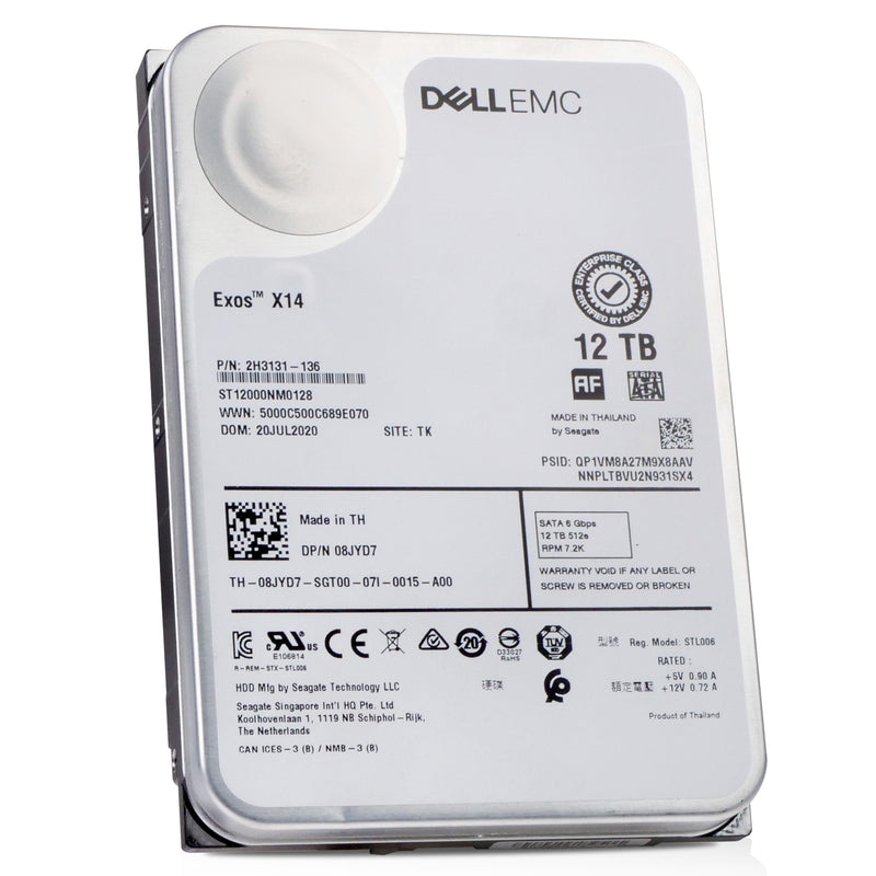 Dell/Seagate Exos X14 ST12000NM0128 12TB 7.2K RPM SATA 6Gb/s 512e 3.5in Refurbished HDD, front side view