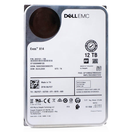 Dell/Seagate Exos X14 ST12000NM0128 12TB 7.2K RPM SATA 6Gb/s 512e 3.5in Refurbished HDD, front view