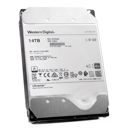 Western Digital Ultrastar DC HC530 WUH721414AL4204 0F31002 14TB 7.2K RPM SAS 12Gb/s 4kn 3.5in Refurbished HDD, front side view